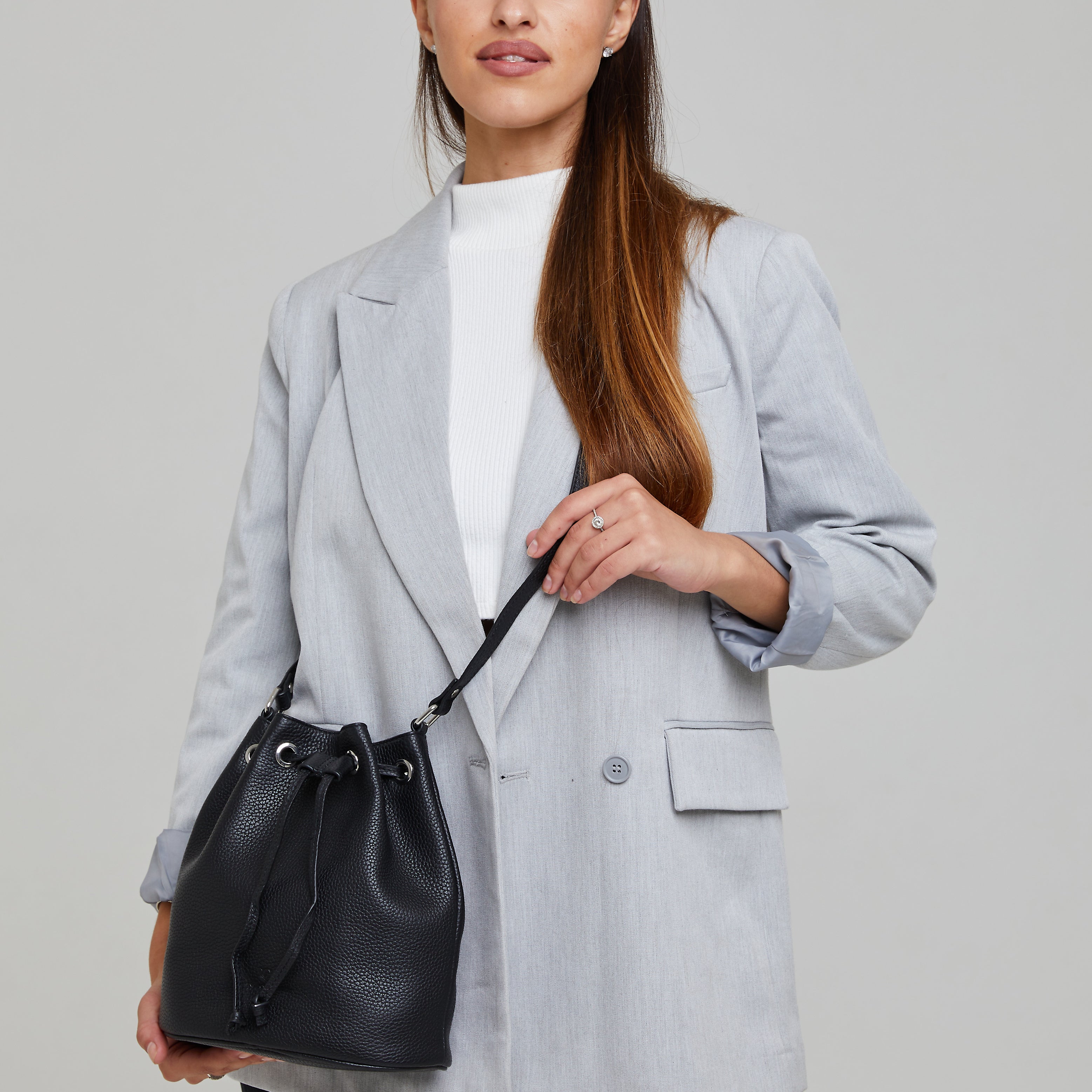 Schwarze Leder-Bucket Bag für Frauen